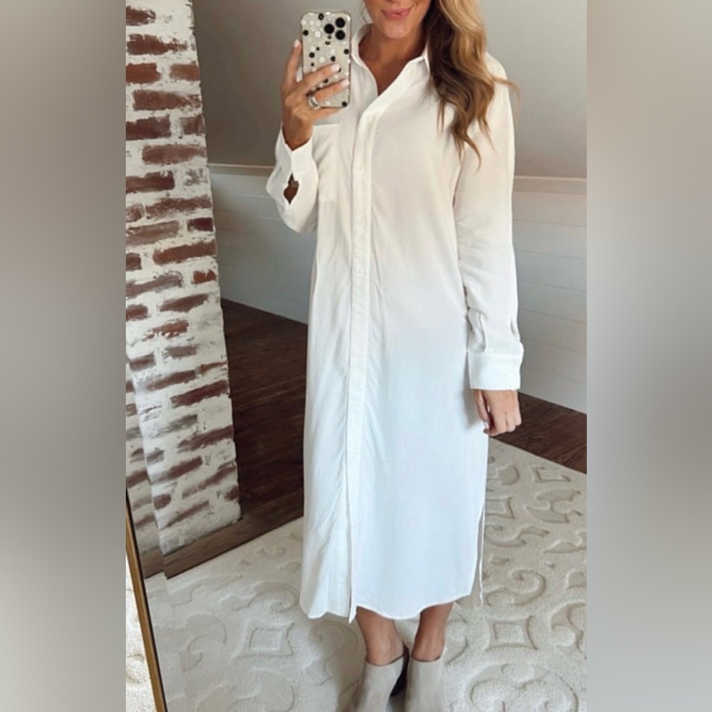 White Button-Up Long Sleeve Dress never worn